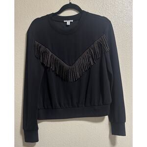 Bar III Women’s Size M Sweater Black Fringe Studded Western Cowgirl Festival